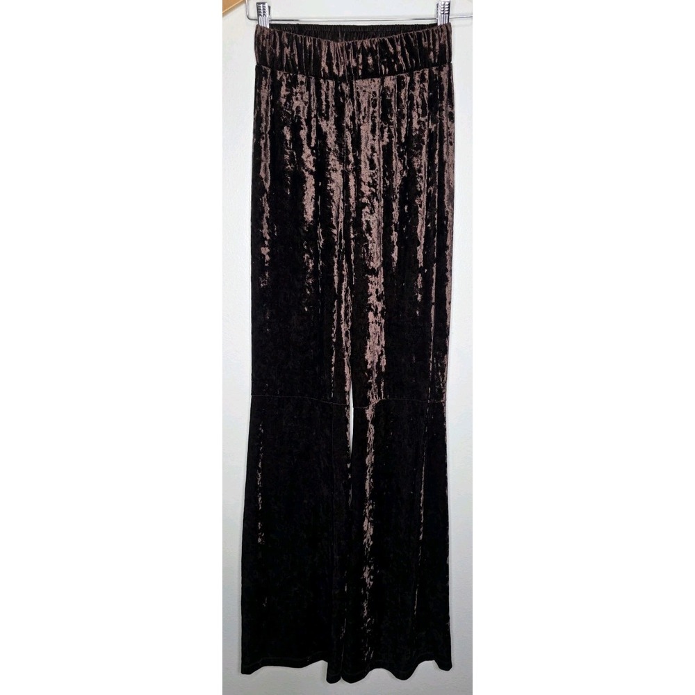 Ronny Kobo Flare Bell Bottom Boho Disco Party Pant Brown Metallic Velvet Sz S